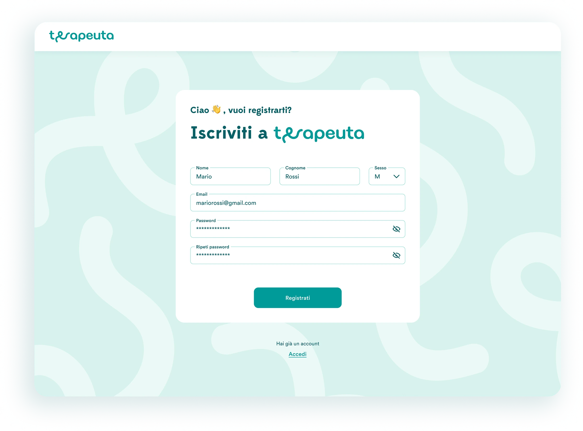 immagine pagina registrazione terapeuta